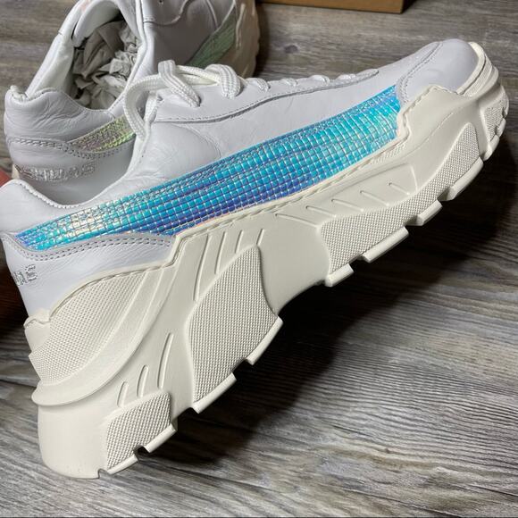 Joshua Sanders Women's White/Metallic Holo Stripe Zenith Bit Sneaker sz 41/US 11 - Picture 5 of 6